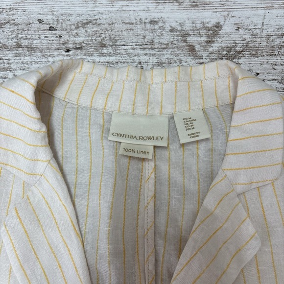Cynthia Rowley Sz Medium 100% Linen‎ Blazer Jacket Ivory Yellow  Flip Pocket - Picture 6 of 14